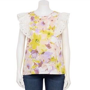 LC Lauren Conrad Floral Top with Ruffle Lace Cap Sleeve 3X